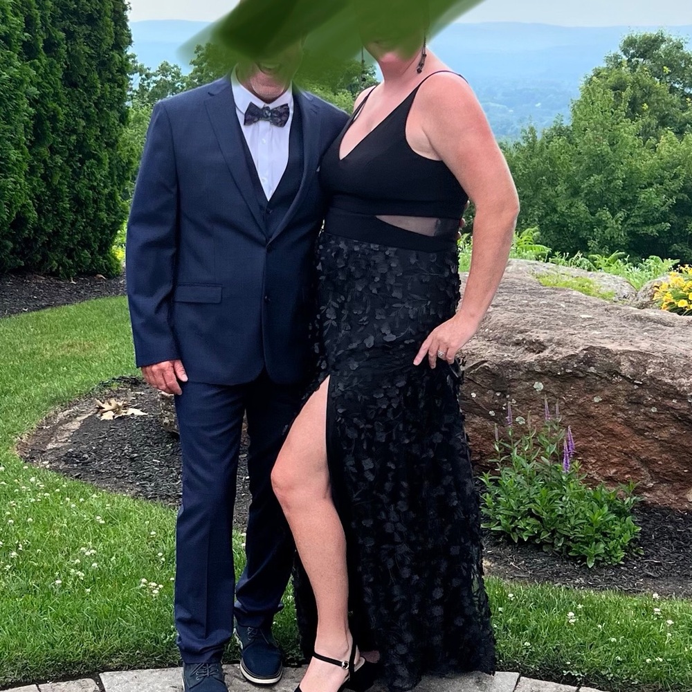 Black Xscape Floral Appliqué Evening Dress